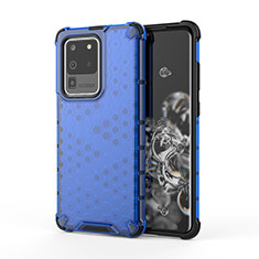 Silikon Schutzhülle Rahmen Tasche Hülle Durchsichtig Transparent 360 Grad Ganzkörper AM1 für Samsung Galaxy S20 Ultra Blau
