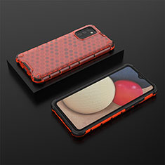 Silikon Schutzhülle Rahmen Tasche Hülle Durchsichtig Transparent 360 Grad Ganzkörper AM2 für Samsung Galaxy A02s Rot