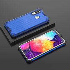 Silikon Schutzhülle Rahmen Tasche Hülle Durchsichtig Transparent 360 Grad Ganzkörper AM2 für Samsung Galaxy A20 Blau