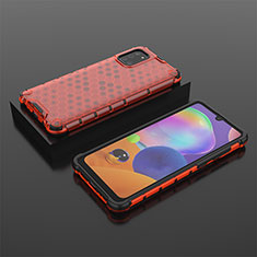 Silikon Schutzhülle Rahmen Tasche Hülle Durchsichtig Transparent 360 Grad Ganzkörper AM2 für Samsung Galaxy A31 Rot