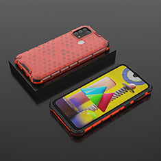 Silikon Schutzhülle Rahmen Tasche Hülle Durchsichtig Transparent 360 Grad Ganzkörper AM2 für Samsung Galaxy M21s Rot