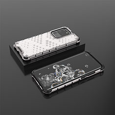 Silikon Schutzhülle Rahmen Tasche Hülle Durchsichtig Transparent 360 Grad Ganzkörper AM2 für Samsung Galaxy S20 Ultra 5G Weiß