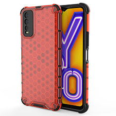 Silikon Schutzhülle Rahmen Tasche Hülle Durchsichtig Transparent 360 Grad Ganzkörper AM2 für Vivo Y11s Rot