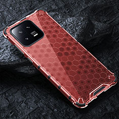 Silikon Schutzhülle Rahmen Tasche Hülle Durchsichtig Transparent 360 Grad Ganzkörper AM3 für Xiaomi Mi 13 5G Rot