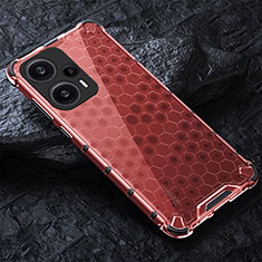 Silikon Schutzhülle Rahmen Tasche Hülle Durchsichtig Transparent 360 Grad Ganzkörper AM4 für Xiaomi Poco F5 5G Rot