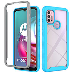 Silikon Schutzhülle Rahmen Tasche Hülle Durchsichtig Transparent 360 Grad Ganzkörper für Motorola Moto G10 Power Cyan