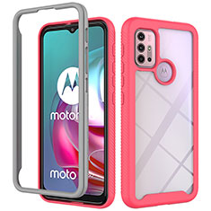 Silikon Schutzhülle Rahmen Tasche Hülle Durchsichtig Transparent 360 Grad Ganzkörper für Motorola Moto G10 Power Pink