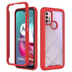Silikon Schutzhülle Rahmen Tasche Hülle Durchsichtig Transparent 360 Grad Ganzkörper für Motorola Moto G10 Power Rot