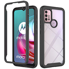 Silikon Schutzhülle Rahmen Tasche Hülle Durchsichtig Transparent 360 Grad Ganzkörper für Motorola Moto G10 Power Schwarz