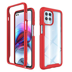 Silikon Schutzhülle Rahmen Tasche Hülle Durchsichtig Transparent 360 Grad Ganzkörper für Motorola Moto G100 5G Rot