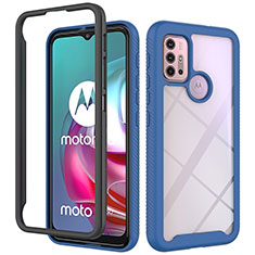 Silikon Schutzhülle Rahmen Tasche Hülle Durchsichtig Transparent 360 Grad Ganzkörper für Motorola Moto G30 Blau
