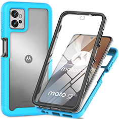 Silikon Schutzhülle Rahmen Tasche Hülle Durchsichtig Transparent 360 Grad Ganzkörper für Motorola Moto G32 Cyan