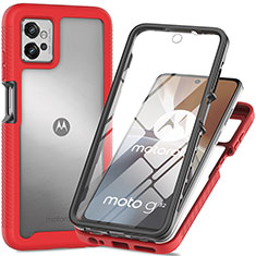 Silikon Schutzhülle Rahmen Tasche Hülle Durchsichtig Transparent 360 Grad Ganzkörper für Motorola Moto G32 Rot