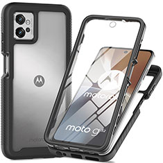 Silikon Schutzhülle Rahmen Tasche Hülle Durchsichtig Transparent 360 Grad Ganzkörper für Motorola Moto G32 Schwarz