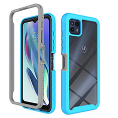 Silikon Schutzhülle Rahmen Tasche Hülle Durchsichtig Transparent 360 Grad Ganzkörper für Motorola Moto G50 5G Cyan