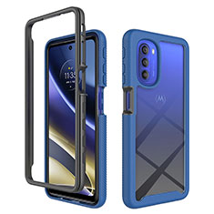 Silikon Schutzhülle Rahmen Tasche Hülle Durchsichtig Transparent 360 Grad Ganzkörper für Motorola Moto G51 5G Blau