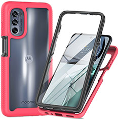 Silikon Schutzhülle Rahmen Tasche Hülle Durchsichtig Transparent 360 Grad Ganzkörper für Motorola Moto G62 5G Pink
