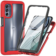 Silikon Schutzhülle Rahmen Tasche Hülle Durchsichtig Transparent 360 Grad Ganzkörper für Motorola Moto G62 5G Rot