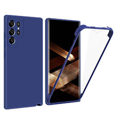 Silikon Schutzhülle Rahmen Tasche Hülle Durchsichtig Transparent 360 Grad Ganzkörper für Samsung Galaxy S24 Ultra 5G Blau