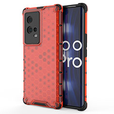 Silikon Schutzhülle Rahmen Tasche Hülle Durchsichtig Transparent 360 Grad Ganzkörper für Vivo iQOO 8 Pro 5G Rot