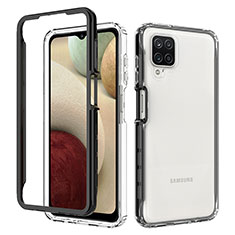 Silikon Schutzhülle Rahmen Tasche Hülle Durchsichtig Transparent 360 Grad Ganzkörper JX1 für Samsung Galaxy A12 5G Schwarz