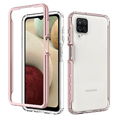 Silikon Schutzhülle Rahmen Tasche Hülle Durchsichtig Transparent 360 Grad Ganzkörper JX1 für Samsung Galaxy A12 Rosegold