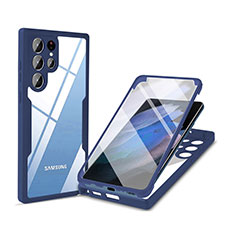 Silikon Schutzhülle Rahmen Tasche Hülle Durchsichtig Transparent 360 Grad Ganzkörper M01 für Samsung Galaxy S23 Ultra 5G Blau