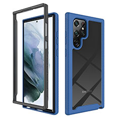 Silikon Schutzhülle Rahmen Tasche Hülle Durchsichtig Transparent 360 Grad Ganzkörper M02 für Samsung Galaxy S22 Ultra 5G Blau