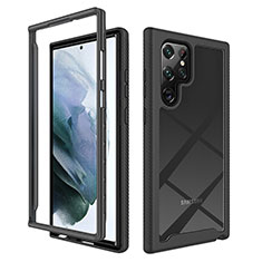 Silikon Schutzhülle Rahmen Tasche Hülle Durchsichtig Transparent 360 Grad Ganzkörper M02 für Samsung Galaxy S22 Ultra 5G Schwarz