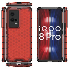 Silikon Schutzhülle Rahmen Tasche Hülle Durchsichtig Transparent 360 Grad Ganzkörper M03 für Vivo iQOO 8 Pro 5G Rot