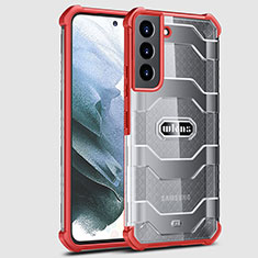 Silikon Schutzhülle Rahmen Tasche Hülle Durchsichtig Transparent 360 Grad Ganzkörper M05 für Samsung Galaxy S21 5G Rot
