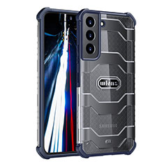 Silikon Schutzhülle Rahmen Tasche Hülle Durchsichtig Transparent 360 Grad Ganzkörper M06 für Samsung Galaxy S21 5G Blau