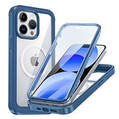 Silikon Schutzhülle Rahmen Tasche Hülle Durchsichtig Transparent 360 Grad Ganzkörper mit Mag-Safe Magnetic Magnetisch AC1 für Apple iPhone 13 Pro Blau