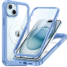 Silikon Schutzhülle Rahmen Tasche Hülle Durchsichtig Transparent 360 Grad Ganzkörper mit Mag-Safe Magnetic Magnetisch T01 für Apple iPhone 14 Blau