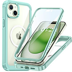 Silikon Schutzhülle Rahmen Tasche Hülle Durchsichtig Transparent 360 Grad Ganzkörper mit Mag-Safe Magnetic Magnetisch T01 für Apple iPhone 14 Plus Grün