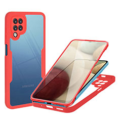 Silikon Schutzhülle Rahmen Tasche Hülle Durchsichtig Transparent 360 Grad Ganzkörper MJ1 für Samsung Galaxy A12 Rot