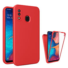 Silikon Schutzhülle Rahmen Tasche Hülle Durchsichtig Transparent 360 Grad Ganzkörper MJ1 für Samsung Galaxy A20 Rot