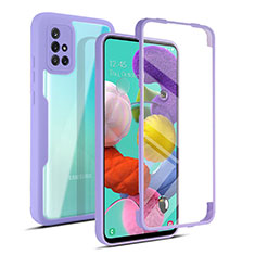 Silikon Schutzhülle Rahmen Tasche Hülle Durchsichtig Transparent 360 Grad Ganzkörper MJ1 für Samsung Galaxy A51 4G Violett