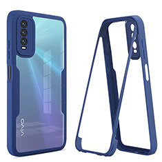 Silikon Schutzhülle Rahmen Tasche Hülle Durchsichtig Transparent 360 Grad Ganzkörper MJ1 für Vivo Y12s Blau