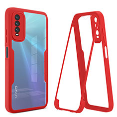 Silikon Schutzhülle Rahmen Tasche Hülle Durchsichtig Transparent 360 Grad Ganzkörper MJ1 für Vivo Y30 Rot