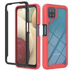 Silikon Schutzhülle Rahmen Tasche Hülle Durchsichtig Transparent 360 Grad Ganzkörper YB1 für Samsung Galaxy A12 Nacho Rot