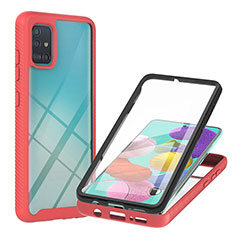 Silikon Schutzhülle Rahmen Tasche Hülle Durchsichtig Transparent 360 Grad Ganzkörper YB2 für Samsung Galaxy A51 4G Rot