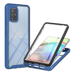 Silikon Schutzhülle Rahmen Tasche Hülle Durchsichtig Transparent 360 Grad Ganzkörper YB2 für Samsung Galaxy A71 4G A715 Blau