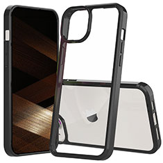 Silikon Schutzhülle Rahmen Tasche Hülle Durchsichtig Transparent 360 Grad Ganzkörper ZJ1 für Apple iPhone 14 Plus Schwarz