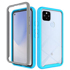 Silikon Schutzhülle Rahmen Tasche Hülle Durchsichtig Transparent 360 Grad Ganzkörper ZJ1 für Google Pixel 5 XL 5G Hellblau