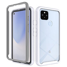 Silikon Schutzhülle Rahmen Tasche Hülle Durchsichtig Transparent 360 Grad Ganzkörper ZJ1 für Google Pixel 5 XL 5G Weiß