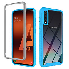Silikon Schutzhülle Rahmen Tasche Hülle Durchsichtig Transparent 360 Grad Ganzkörper ZJ1 für Samsung Galaxy A70 Hellblau