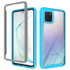 Silikon Schutzhülle Rahmen Tasche Hülle Durchsichtig Transparent 360 Grad Ganzkörper ZJ1 für Samsung Galaxy A81 Hellblau