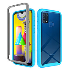 Silikon Schutzhülle Rahmen Tasche Hülle Durchsichtig Transparent 360 Grad Ganzkörper ZJ1 für Samsung Galaxy M21s Hellblau