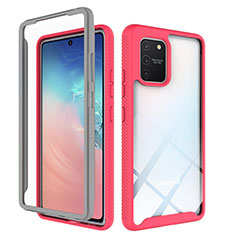 Silikon Schutzhülle Rahmen Tasche Hülle Durchsichtig Transparent 360 Grad Ganzkörper ZJ1 für Samsung Galaxy S10 Lite Pink